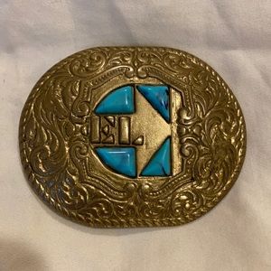 Vintage Belt Buckle w. Horses & Turquoise